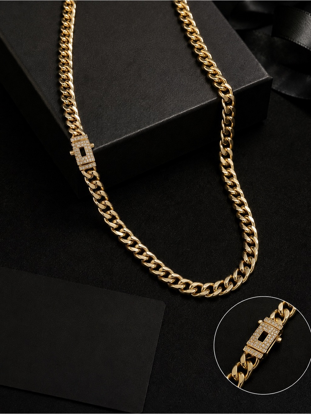 New 14K Gold Filled 7mm Cuban Link Necklace 20” with Pave Clasp Closure
